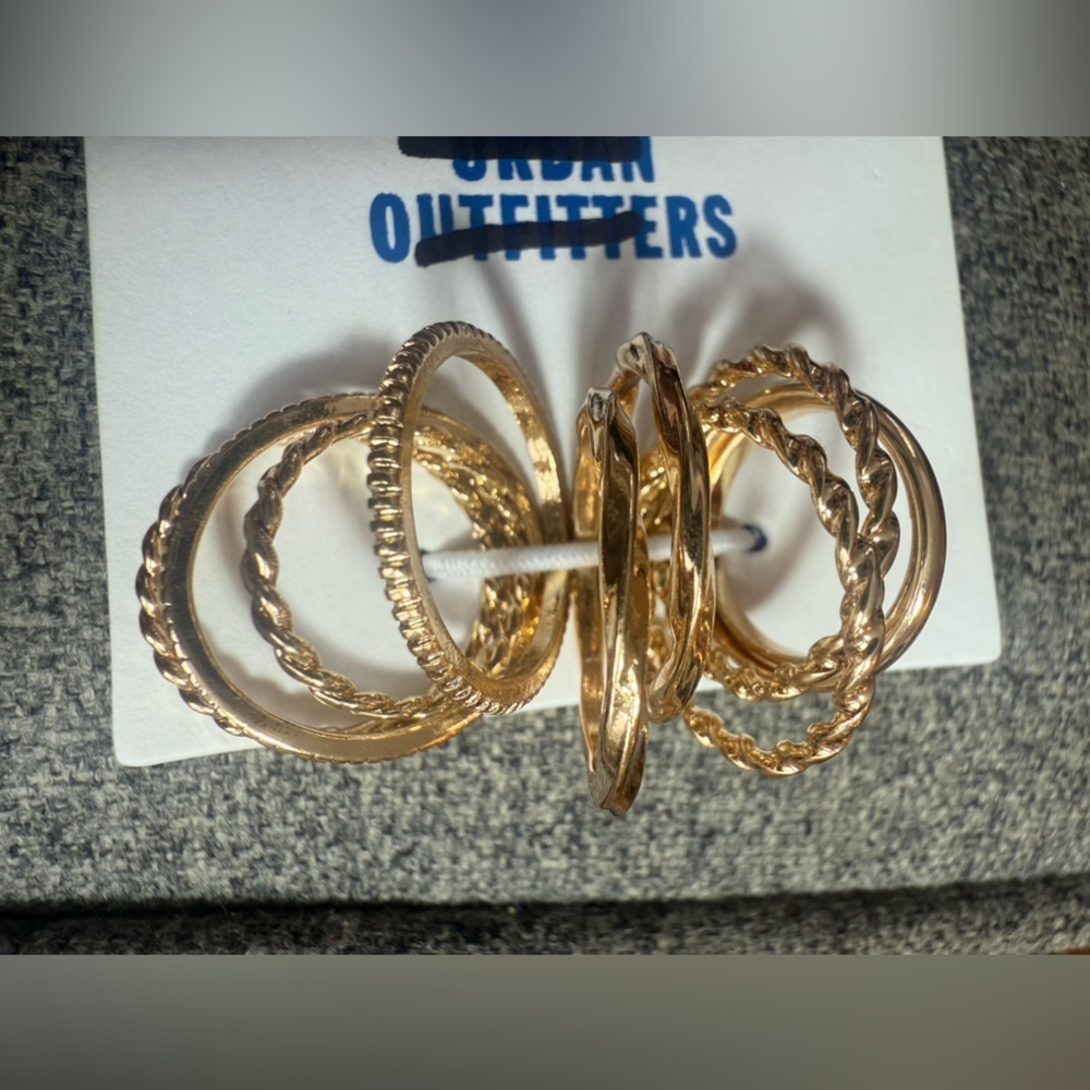 Urban Outfitters Gold Tone Mixed Stacking Rings Set of 10 Boho Chic - Picture 3 of 5